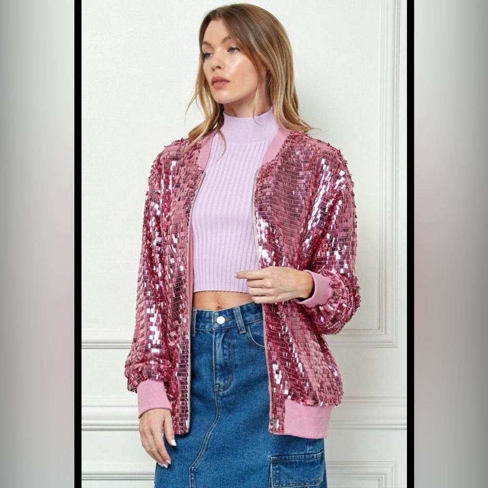 Sequin Pink Bomber Jacket